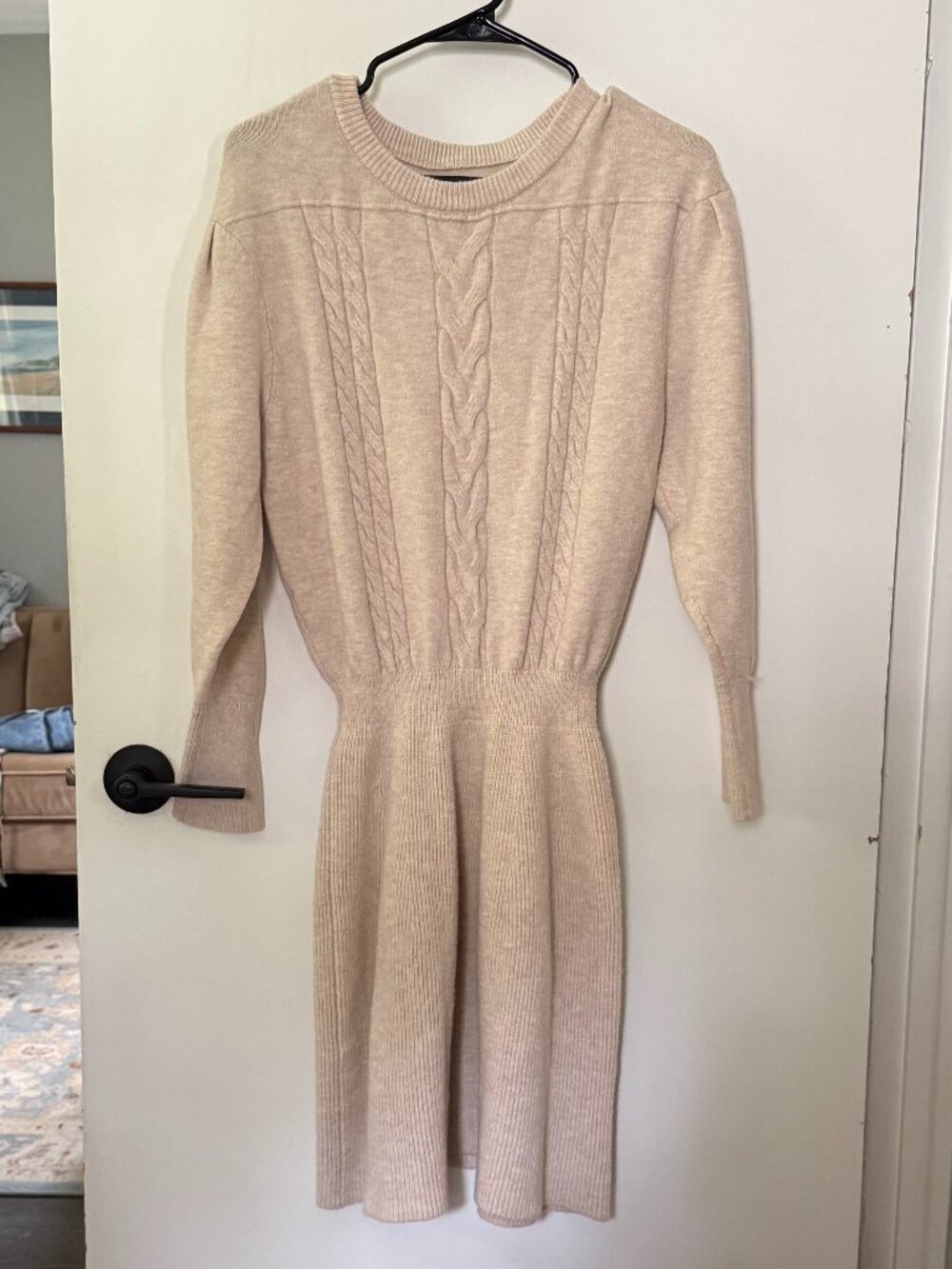 Beige Cable Knit Sweater Dress